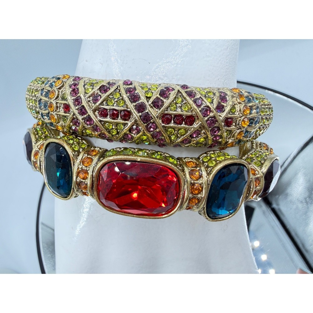 Heidi Daus Triple Play Crystal Bangle Bracelet 2 Pc Red (Siam Multi) STUNNING! - Picture 3 of 12
